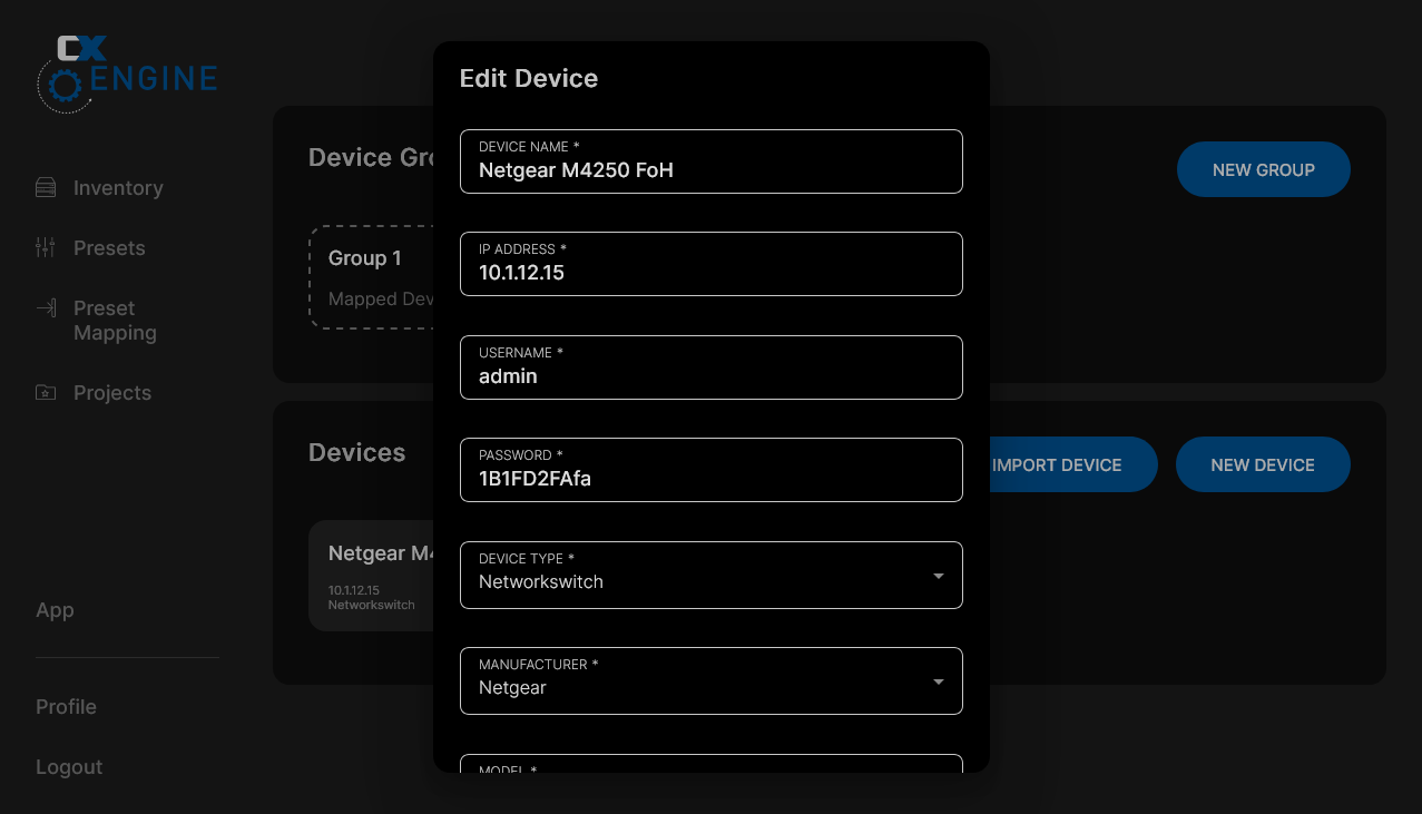 CX-Engine inventory with the added switch
