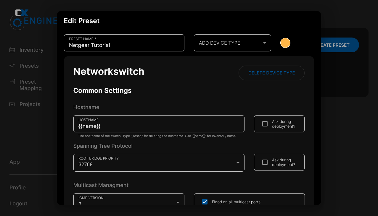 Preset definition of hostname and bridge priority